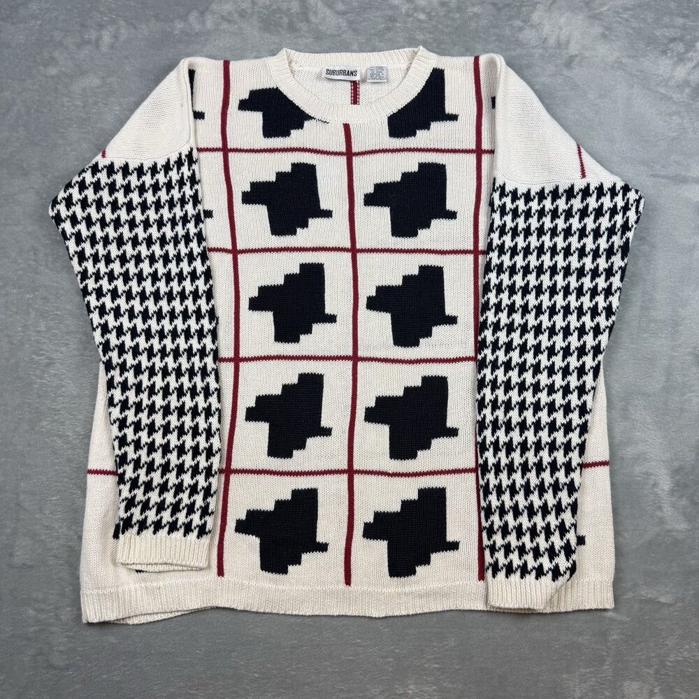 Vintage Suburbans Geometric Knit Sweater XL Ramie Cotton 90s Abstract